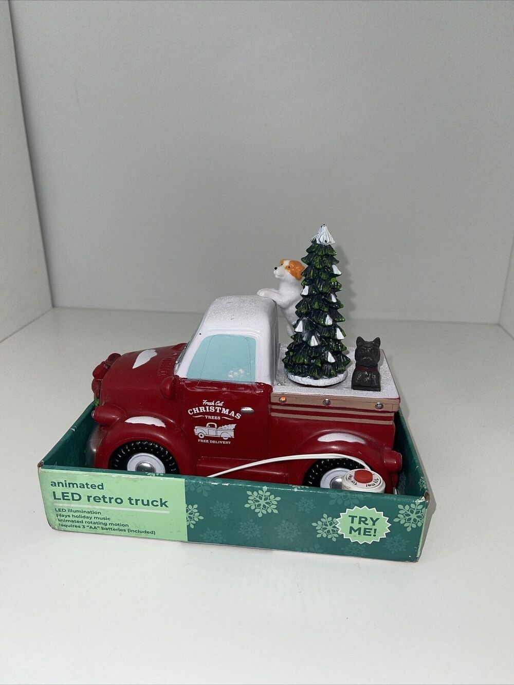 Animated Musical LED Red Retro Truck Rotating Christmas Tree New Works